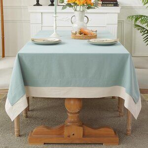 Laolitou 100% Cotton Blue Tablecloth Rectangle Heavy Duty Washable Solid Table C